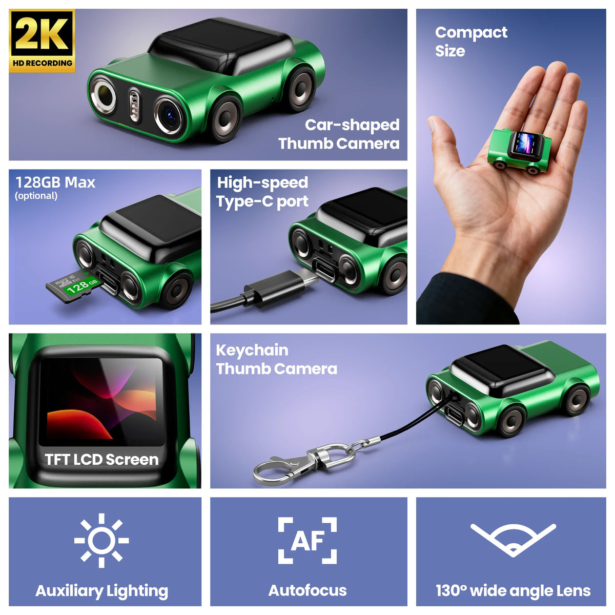 Caméra mini clé USB 2K HD avec écran LCD