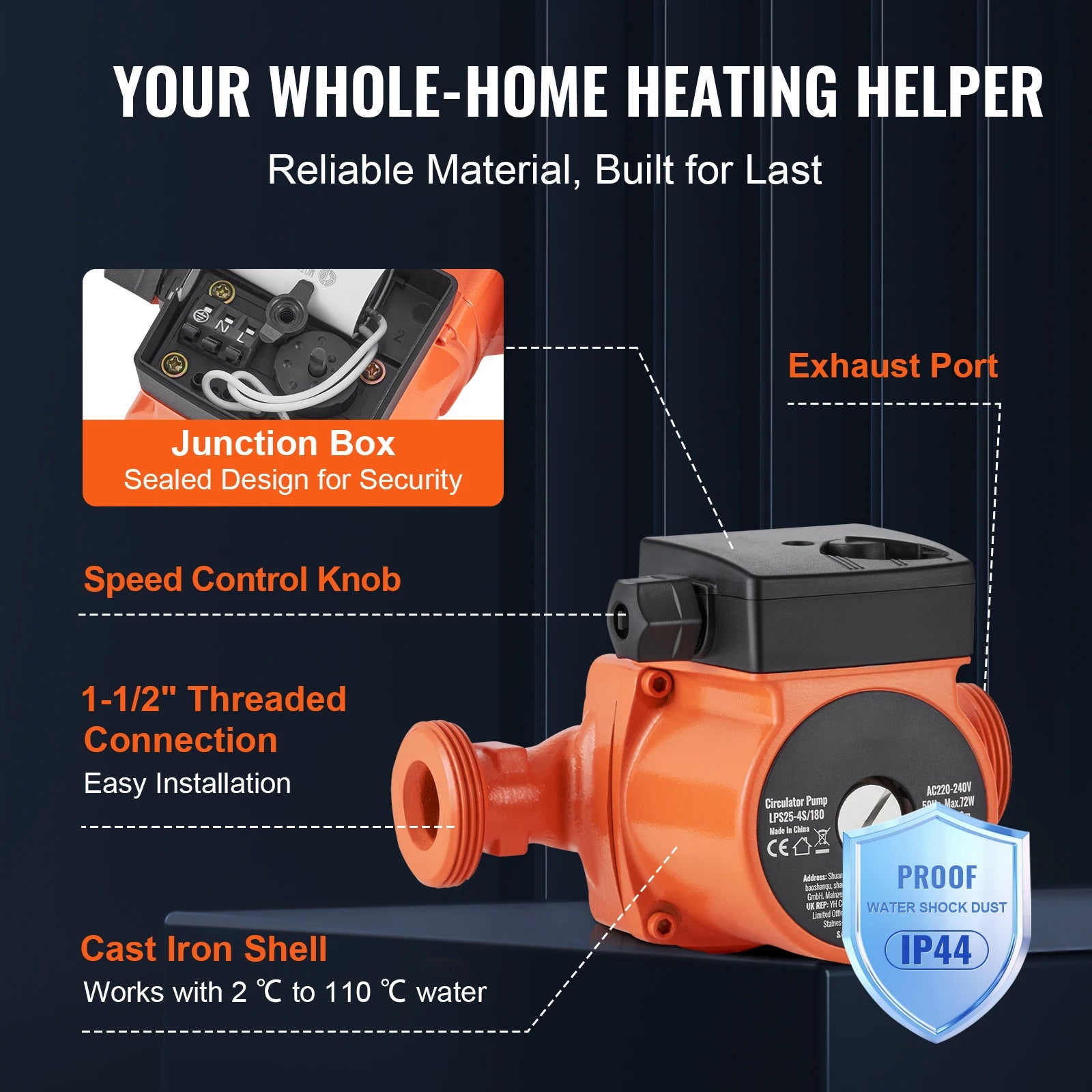 Hot Water Recirculating Pump 220V 3-Speed Quiet Operation