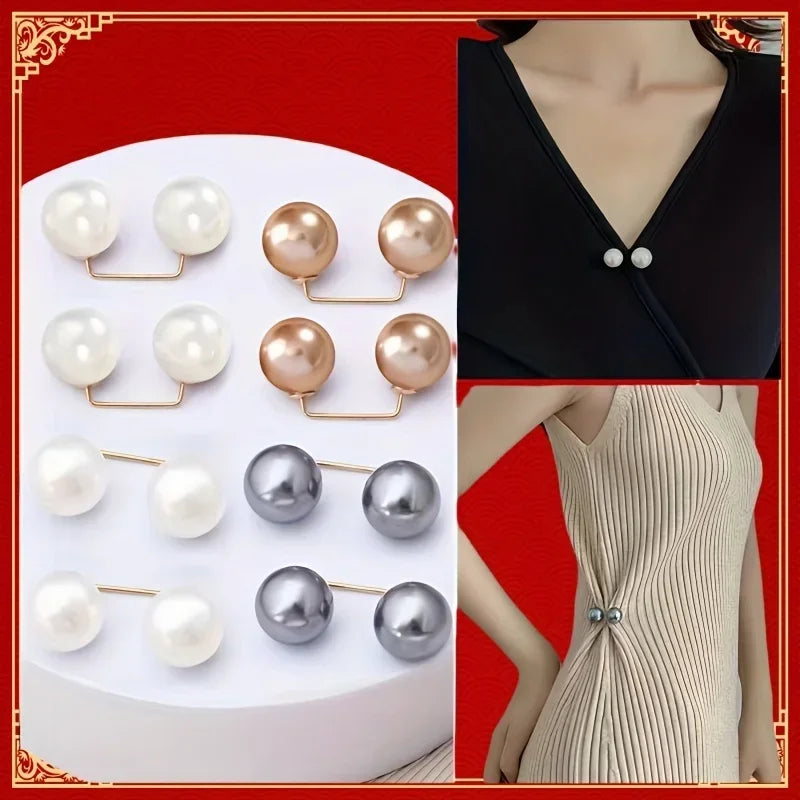 8PCS pearl non-slip safety pins Dress brooch decoration dress waist fastening pins collar adjustment scarf safety fashion 