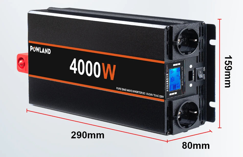 POWLAND Pure Sine Wave Inverter 8KW 6KW 5KW 4KW 3KW DC 12V 24V To AC 220V 50Hz Portable Power Converter With Remote Controller