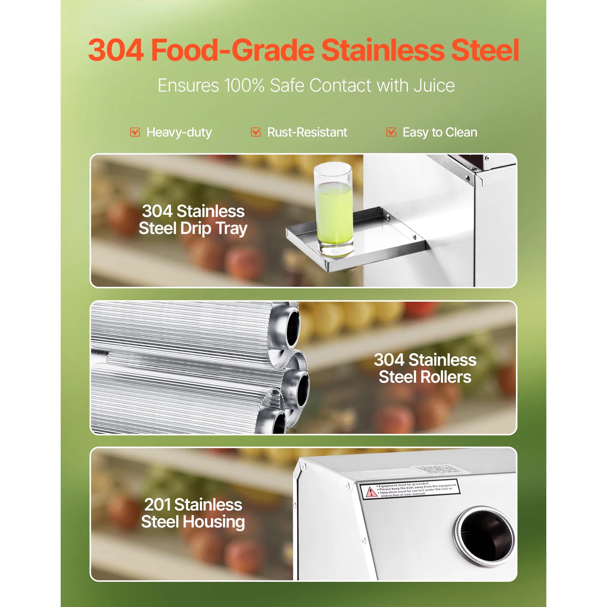 Commercial Sugar Cane Juicer 800W High Output 3-Roller Machine