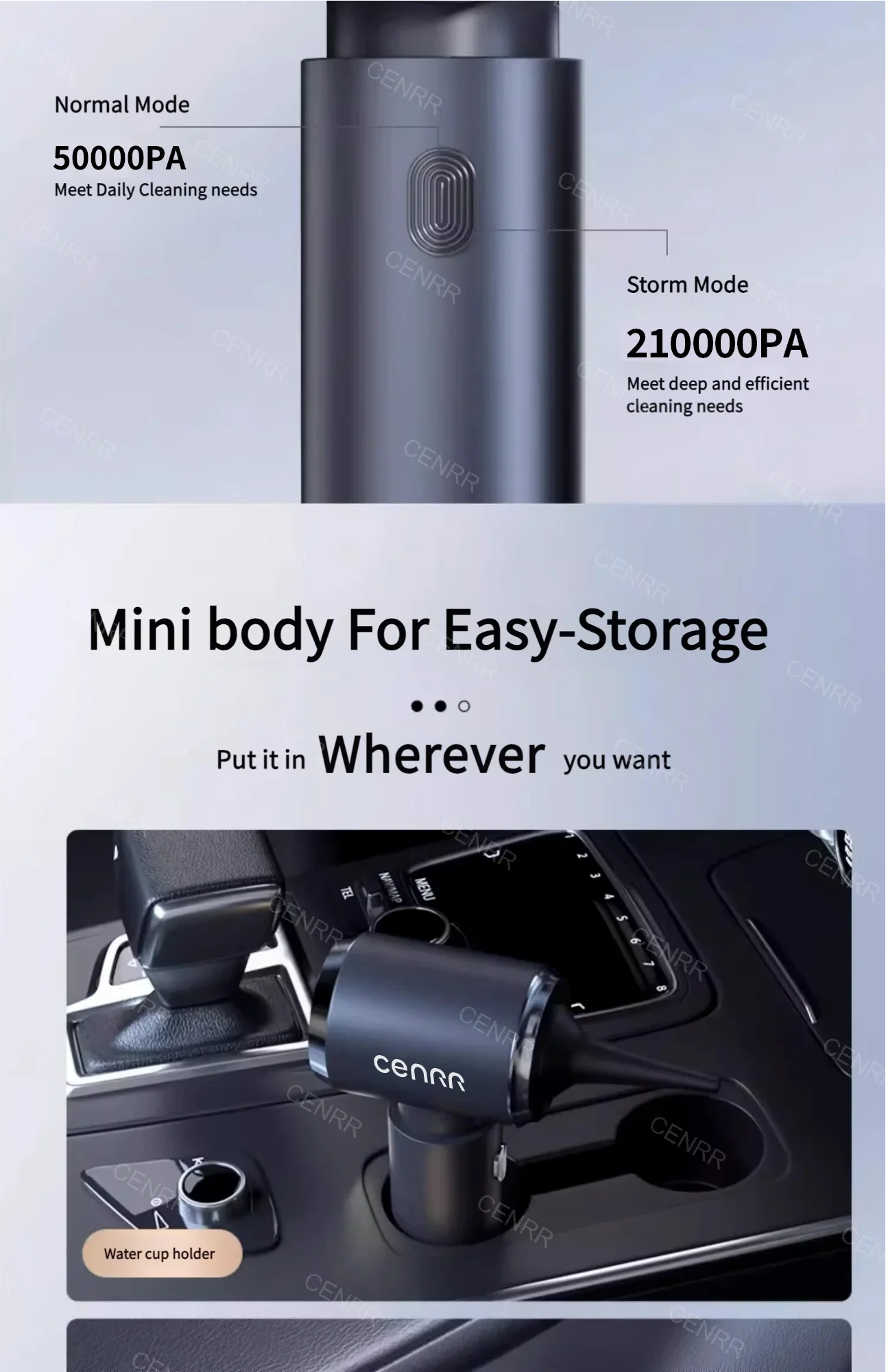 CENRR 210000PA Mini Car Vacuum Cleaner Wireless Powerful Vacuum Car Cleaner Handheld Portable Vacuum Cleaner Cleaning Machine 