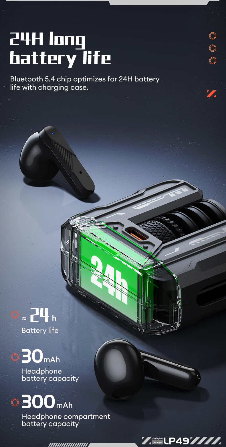 Lenovo LP49 AI Translation Headphones Wireless Bluetooth 5.4 Noise Reduction HD Call Earbuds Office Travel Real Time Translation 