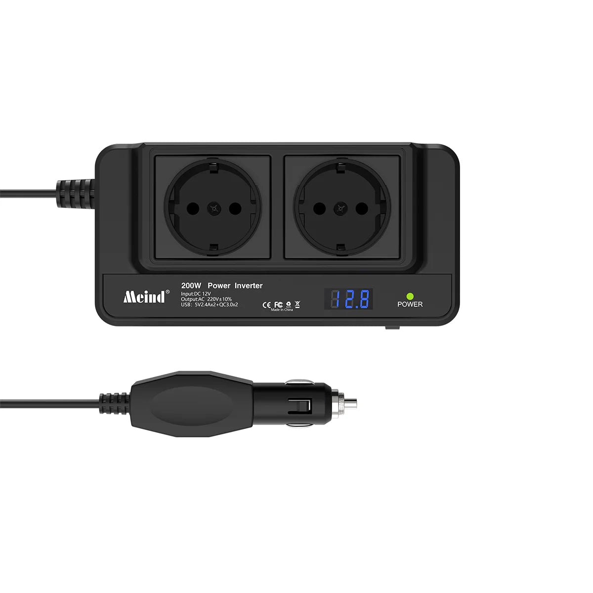 Recomendo vivamente o inversor de carro Meind 200w, de 12v para 220v.