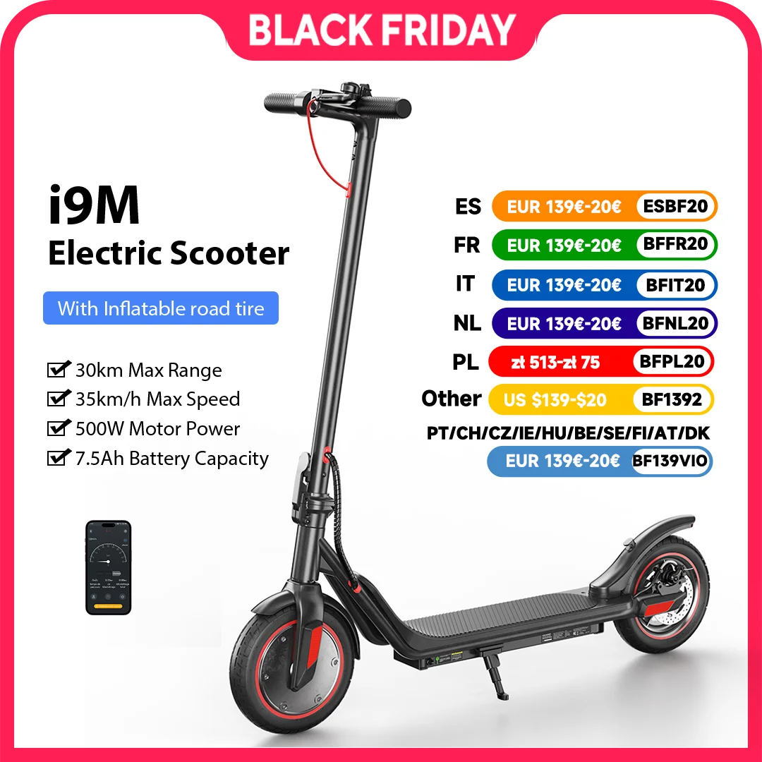 iScooter i9M Electric Scooter with 500W Motor and Pneumatic Tires