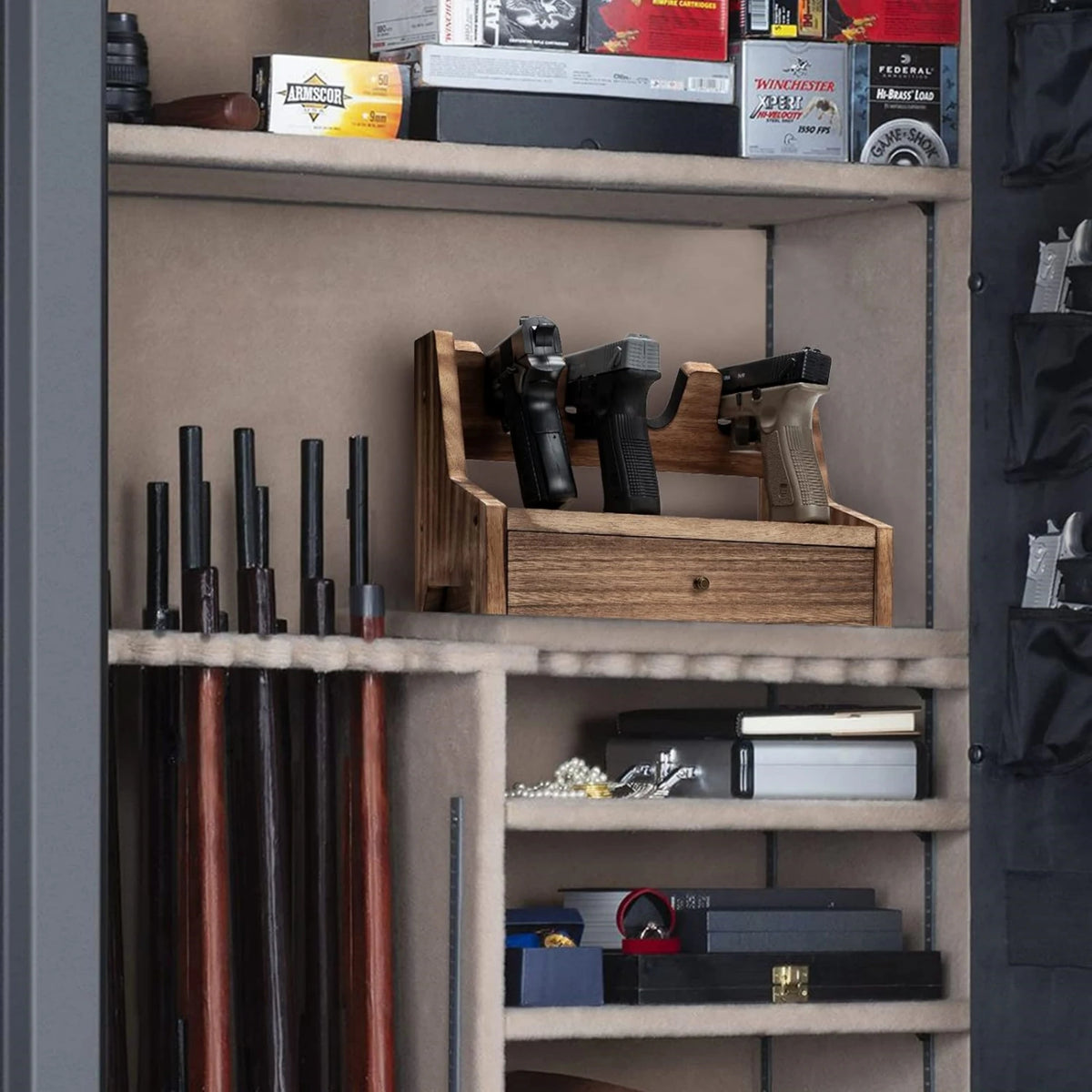 Porta pistole in legno, con opzioni per cassetti