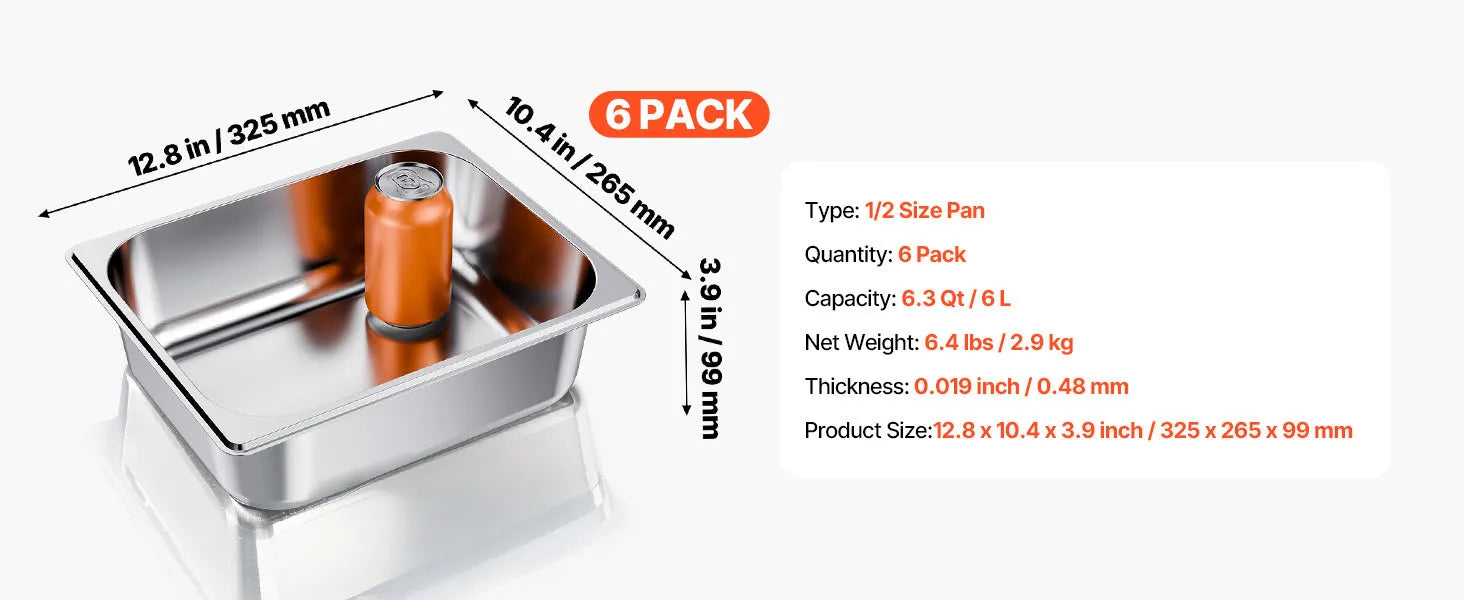 Stainless Steel Hotel Pan 1/2 Size Steam Table Pans Set