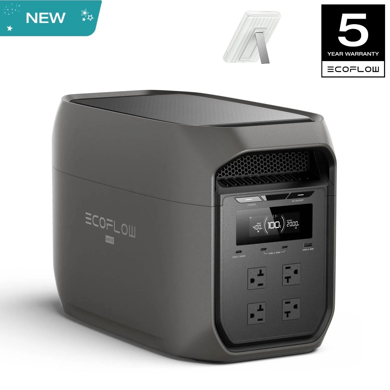 ECOFLOW Portable Power Station DELTA 3 MAX Black, 3400W X-Boost Output, Ultra-Fast 0-80% Charging in 1.13 Hr