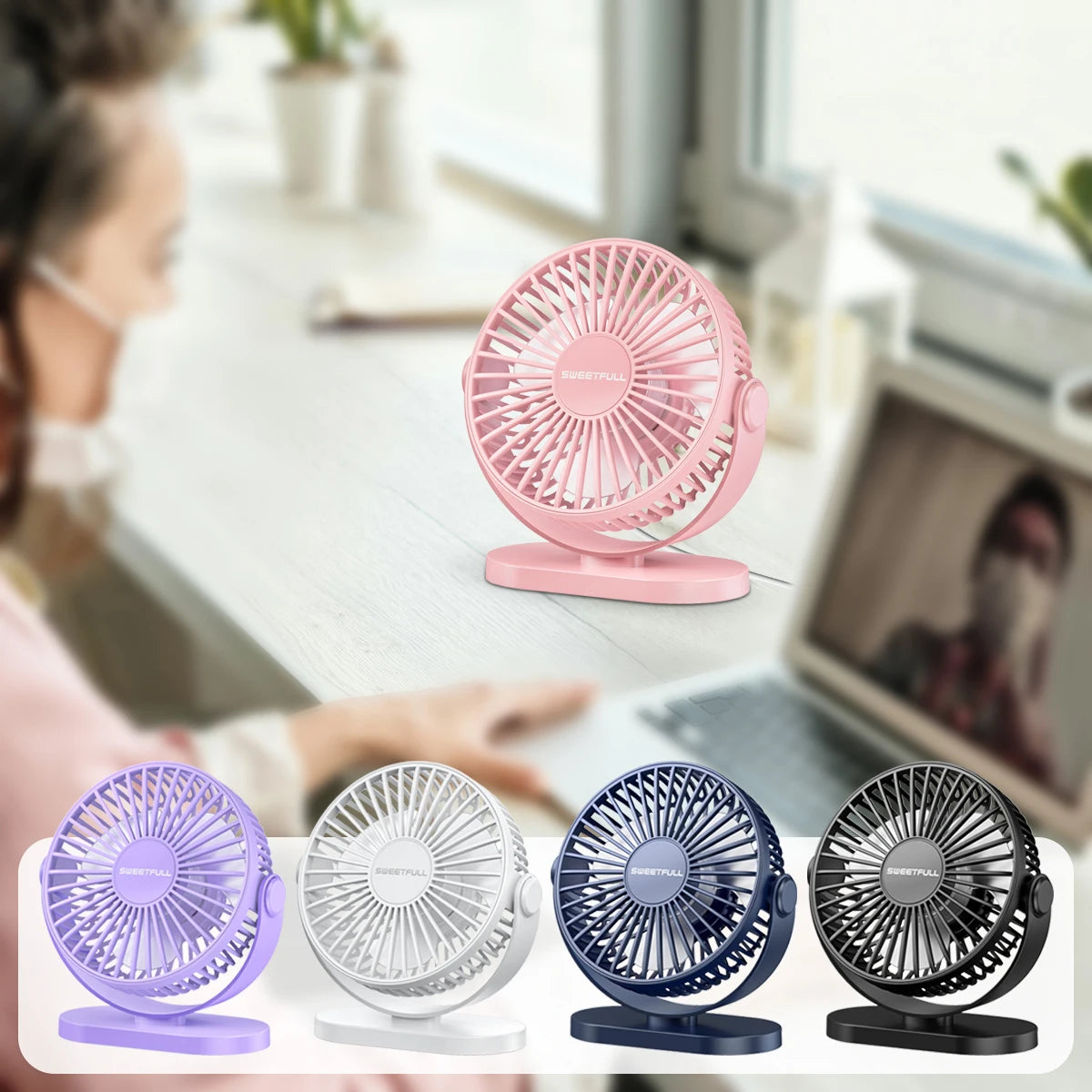 USB Desktop Wall Mounted Mini Fan, 3-Speed Quiet Cooling Fan