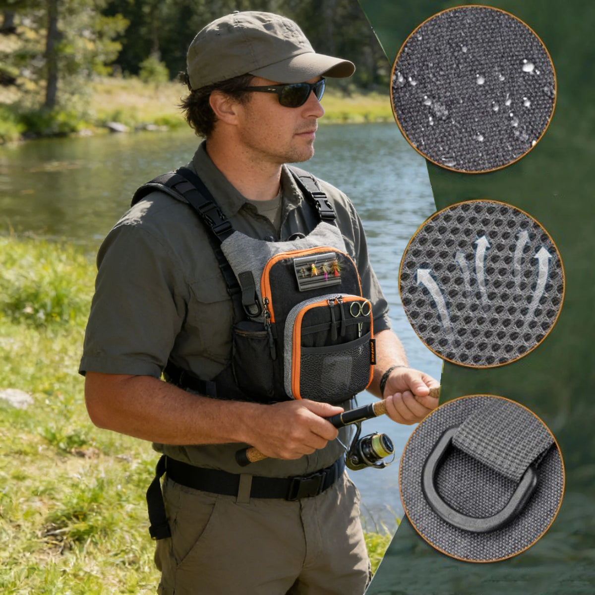 Sac de poitrine pour la pêche à la mouche, pour ranger le matériel de pêche, peut contenir deux boîtes à mouches, sac de pêche d’extérieur, sac de rangement pour accessoires de pêche