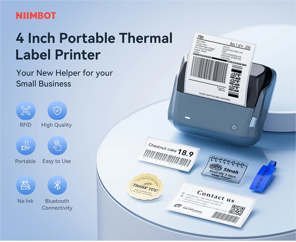 Imprimantă termică wireless pentru etichete Niimbot B4, lățime 20–110 mm
