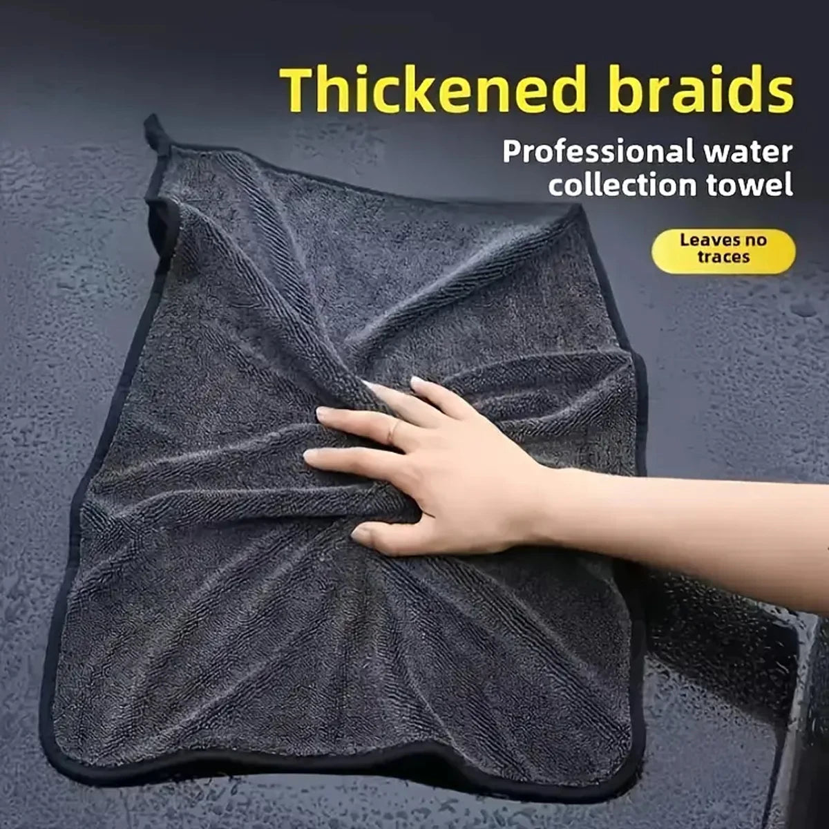 Toalla de microfibra gris oscura para coche, toalla de lavado de coche extra grande y absorbente, paño de limpieza de alta eficiencia
