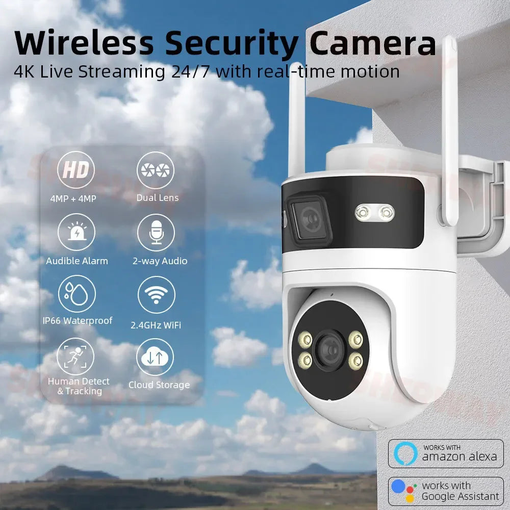 4K 8MP Dual Lens PTZ Outdoor WiFi Security Camera with AI Tracking