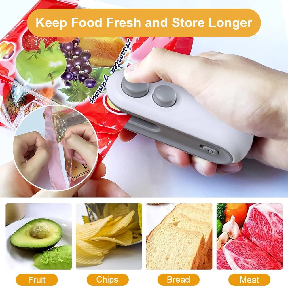 Handheld Bag Sealer Mini Heat Vacuum Food Sealer with Cutter and Magnet 2 in 1 Bag Sealer for Plastic Bags Snacks Food Storage 