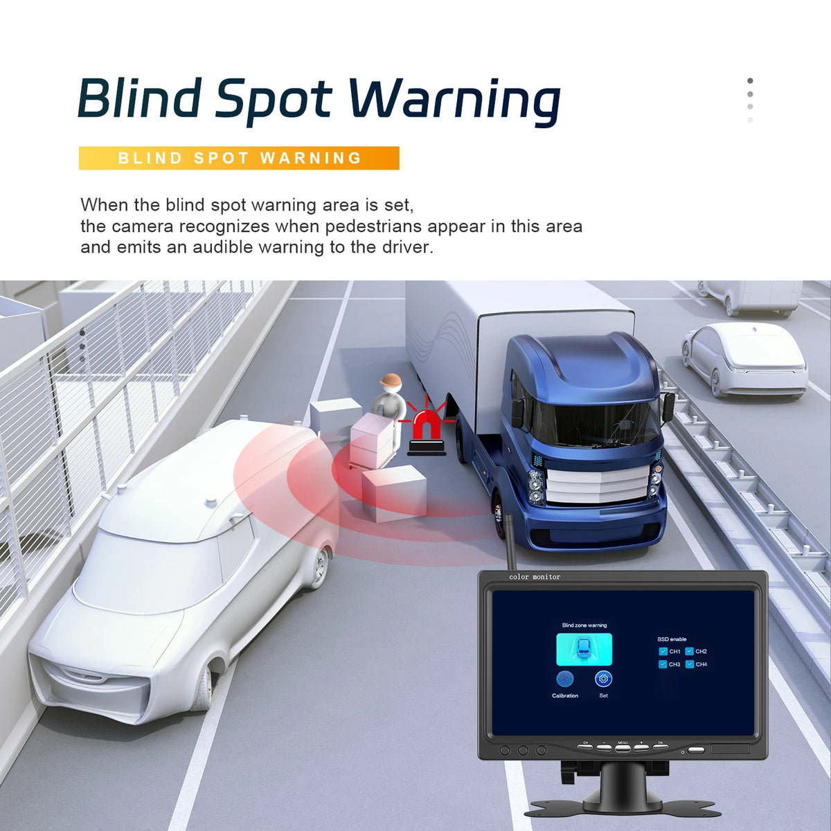 Podofo7 moniteur voiture et caméras arrière sans fil doubles vision nocturne 1080P caméra de recul pour camping-car RV camion bus