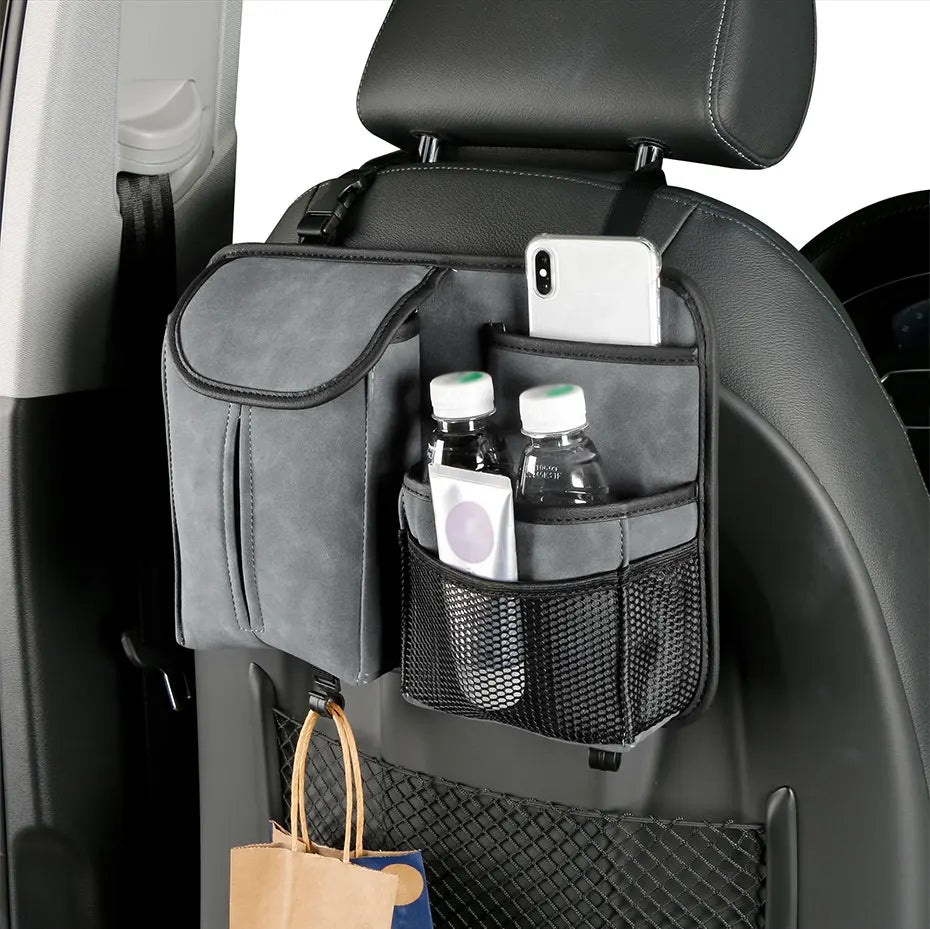 SEAMETAL Car Seat Back Storage Bag Premium Suede Car Organizer Multi-Pocket Storage Pocket Hanging Back Seat Auto Tissue Holder