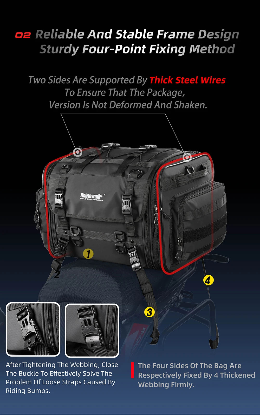 Motorcycle Tail Bag Expandable Luggage 19L–80L Rack Trunk Storage