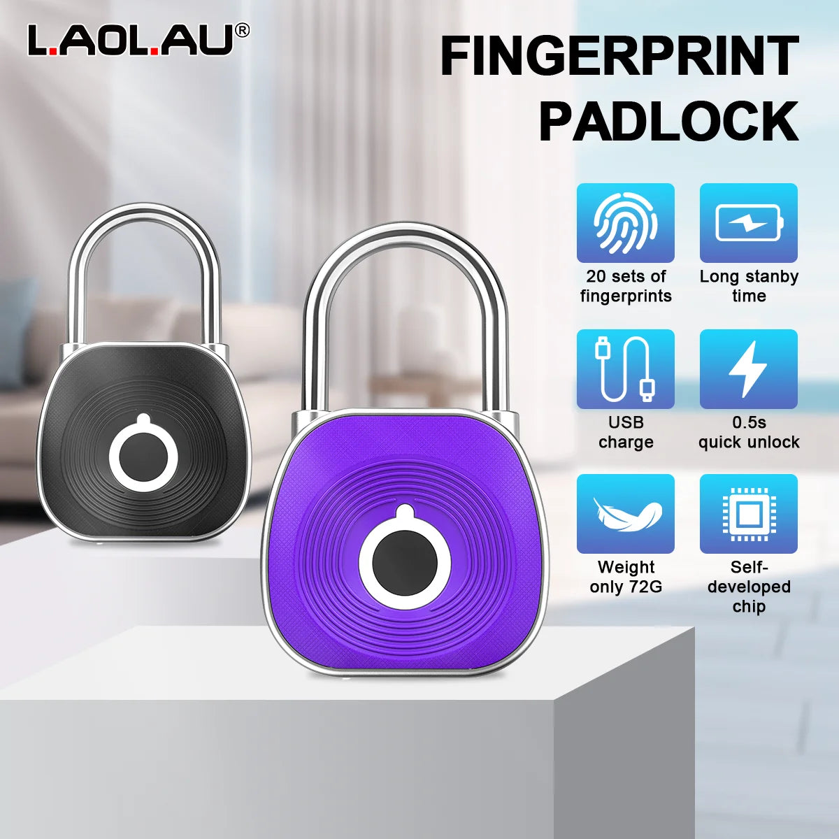 V8 Type-C Rechargeable Fingerprint Padlock