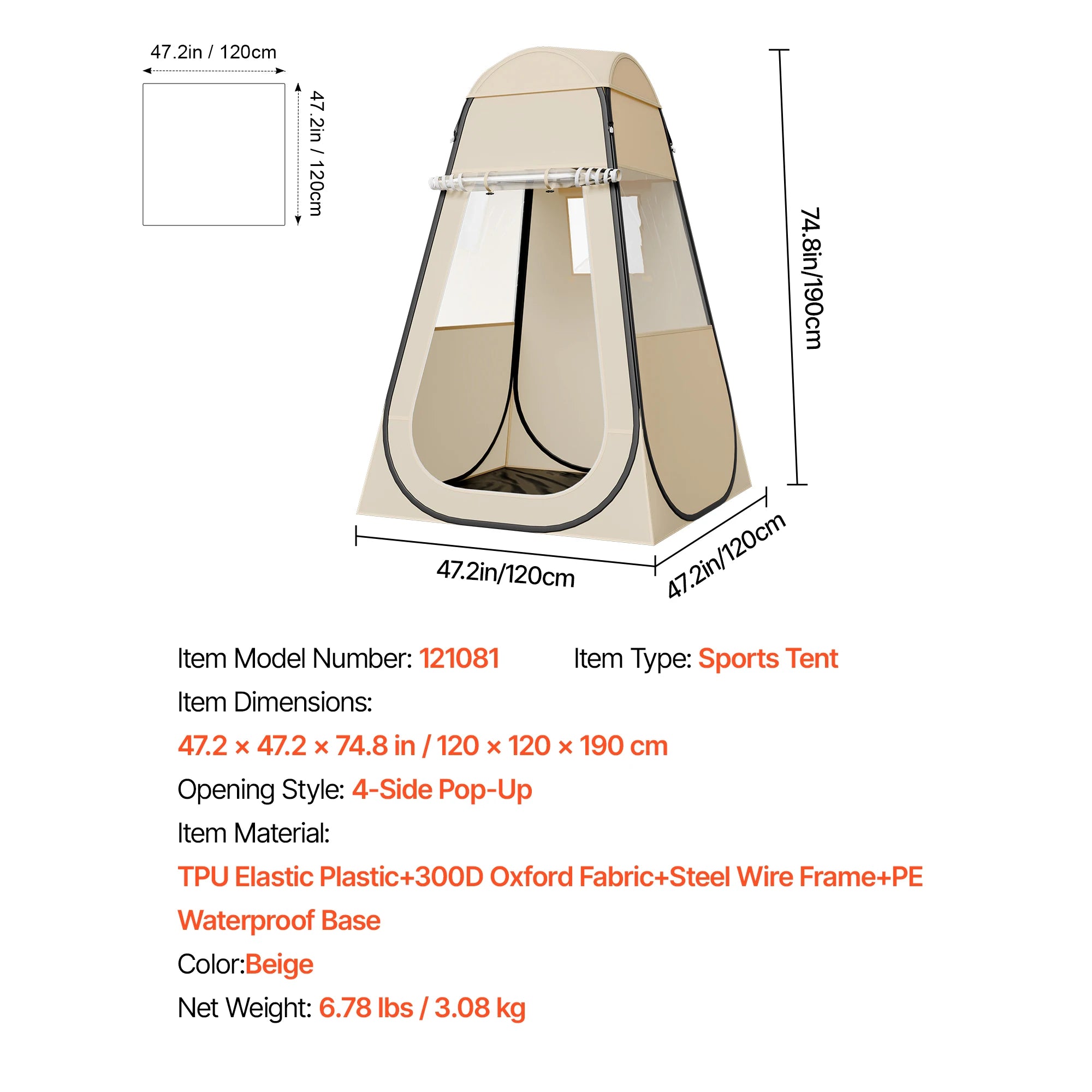 Tente de sport transparente pop-up étanche avec sol et couverture