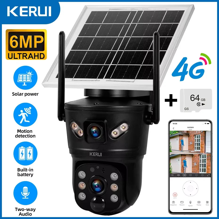 6MP Solar Powered 4G WiFi Dual Lens Outdoor Security Camera