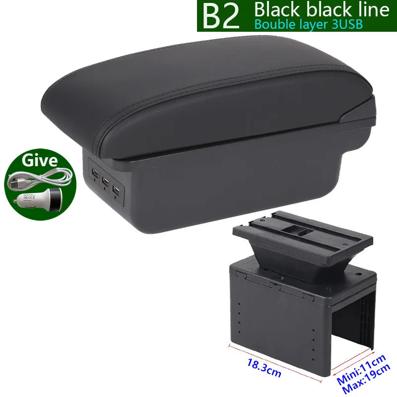 Universaali auton käsinoja säilytystilalla ja valinnaisilla USB-porteilla