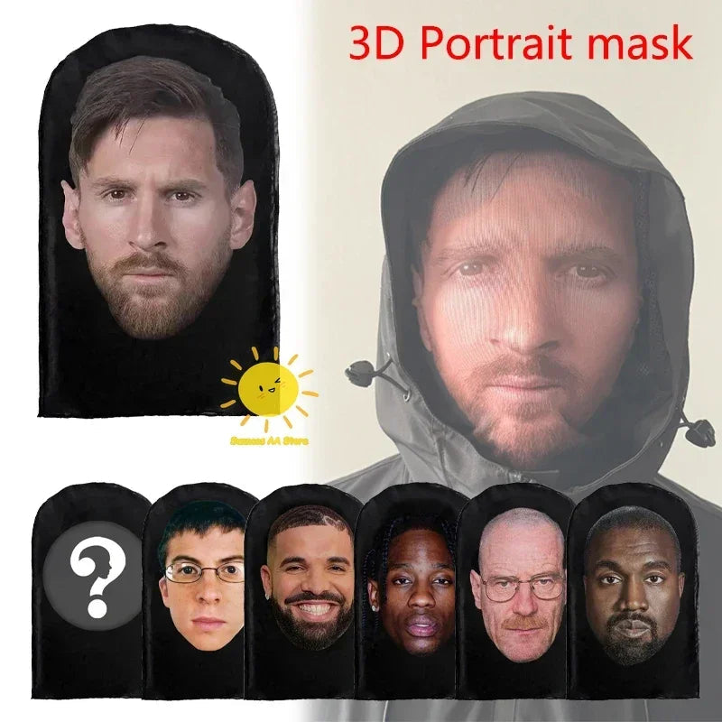New 3D Printed Kanye Mask Drake Elastic Mesh Full Face Mask for Unisex Cosplay Headwear Party Simulation Balaclava Hat Headgear 