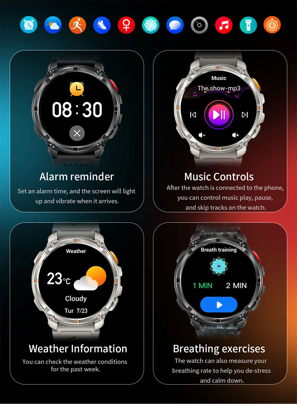 Outdoor Bluetooth Anruf-Smartwatch mit Kompass & Taschenlampenfunktion