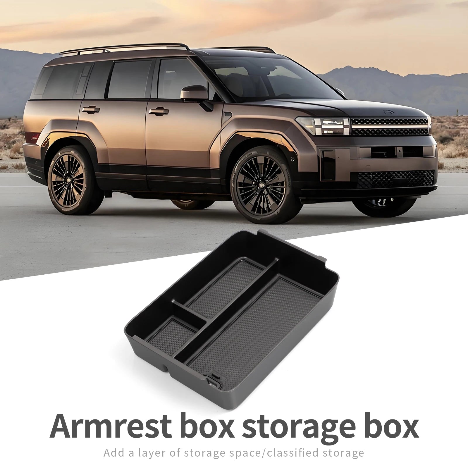 Smabee for Hyundai Santa Fe 2024 2025 2026 Storage Box Cup Holder Anti Dirt Pad Car Interior Accessories Organizer Tidying Black