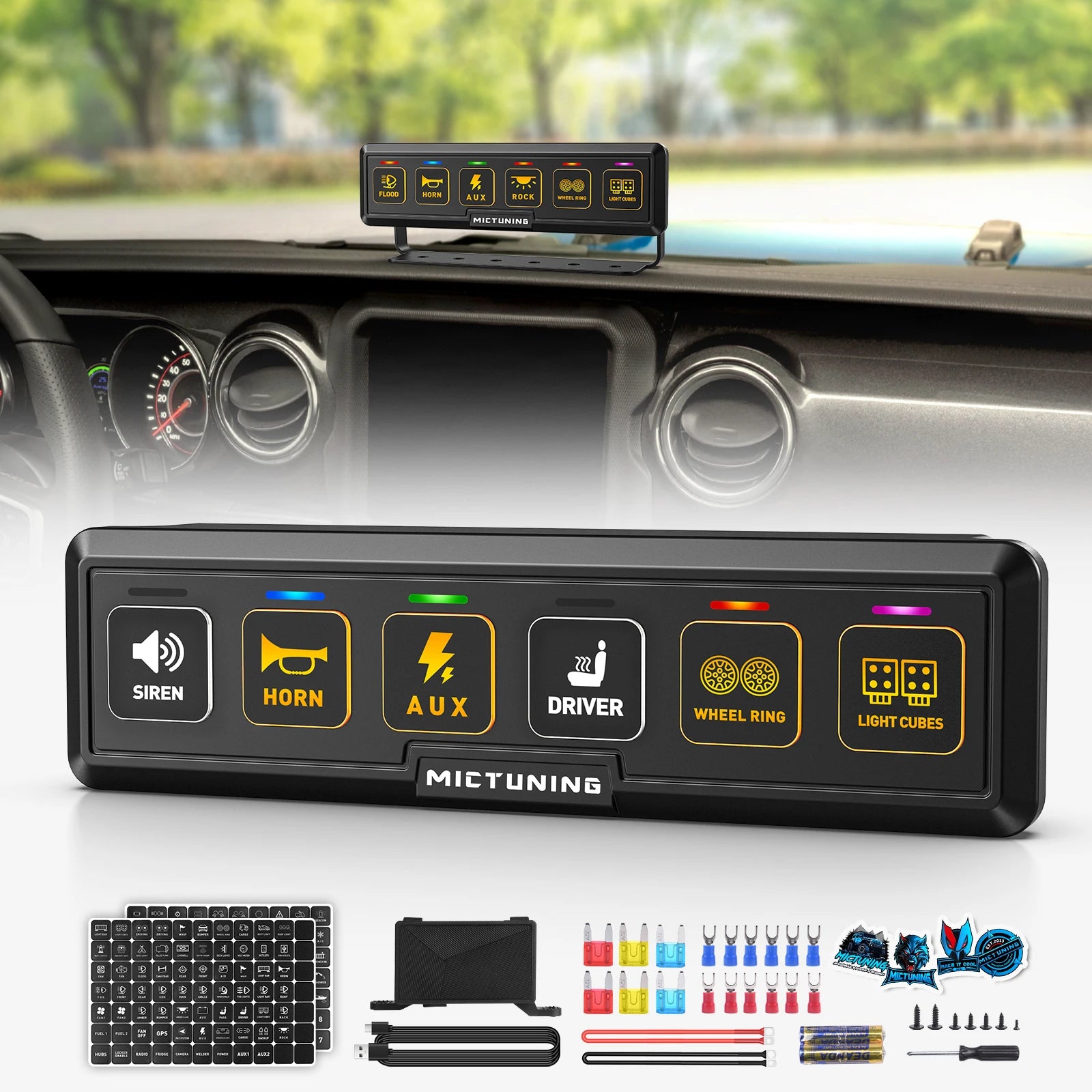 MICTUNING BB40 4-Gang/6-Gang Wireless Switch Panel, 164FT Control Range Auxiliary ON-OFF Relay Circuit Box AAA Batteries for Car
