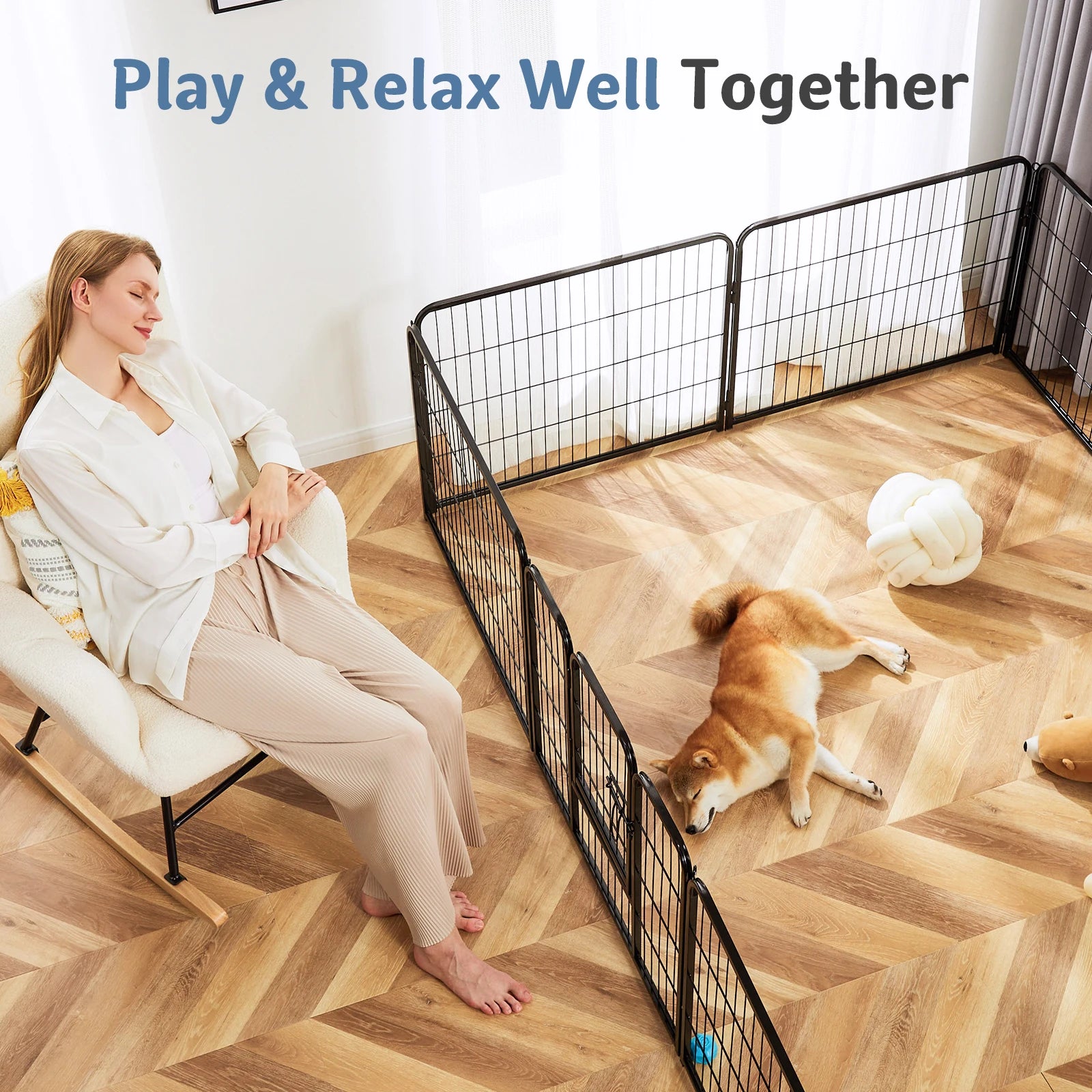 Foldable Metal Dog Playpen with Door for Indoor & Outdoor Use