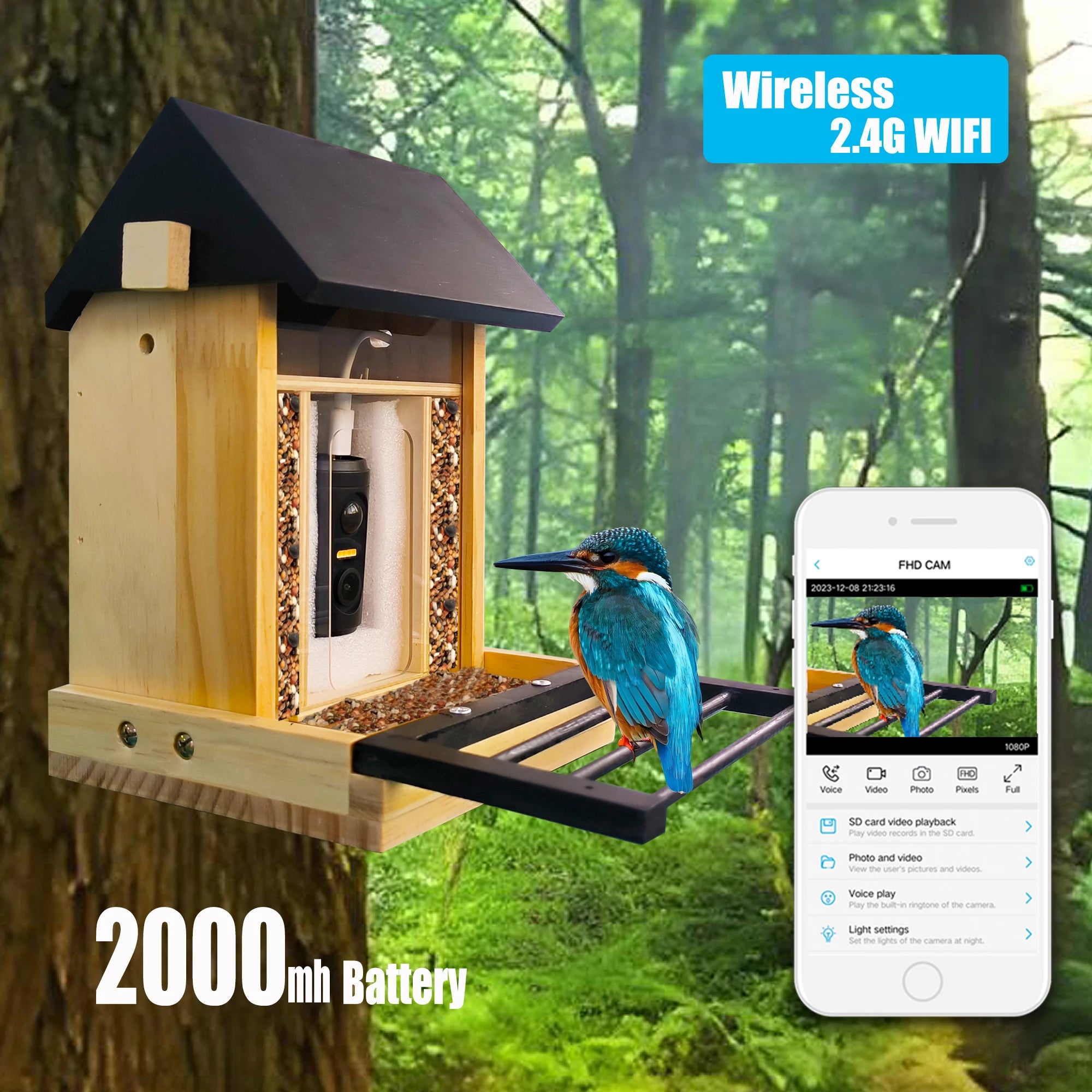 1080P Solar Bird Feeder Camera with Night Vision