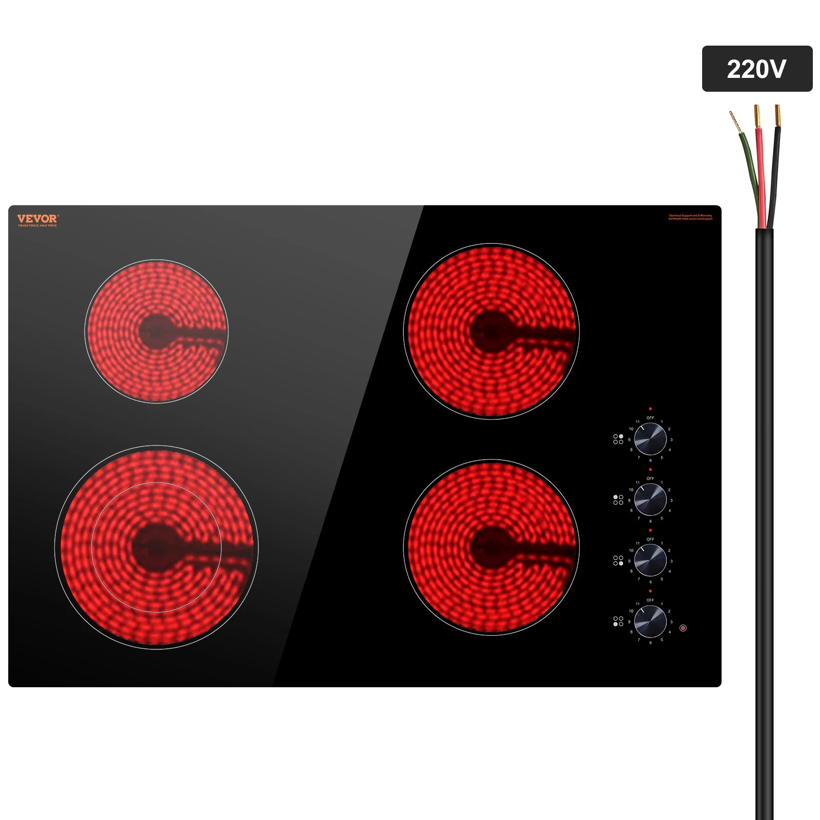 30" Electric Cooktop 4 Burner Ceramic Stove with Knob Control
