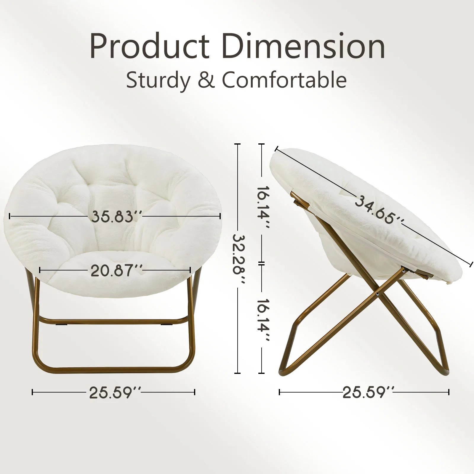 Foldable Faux Fur Saucer Chair with Thick Cushion and Metal Frame