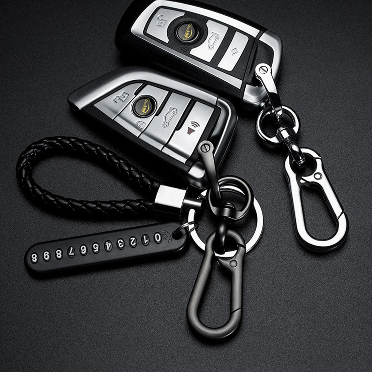 Trendy DIY Mobile Phone Number Plate Pendant Keychain for Men Punk Simple Woven Leather Rope Anti-lost Car Key Chain Accessories 