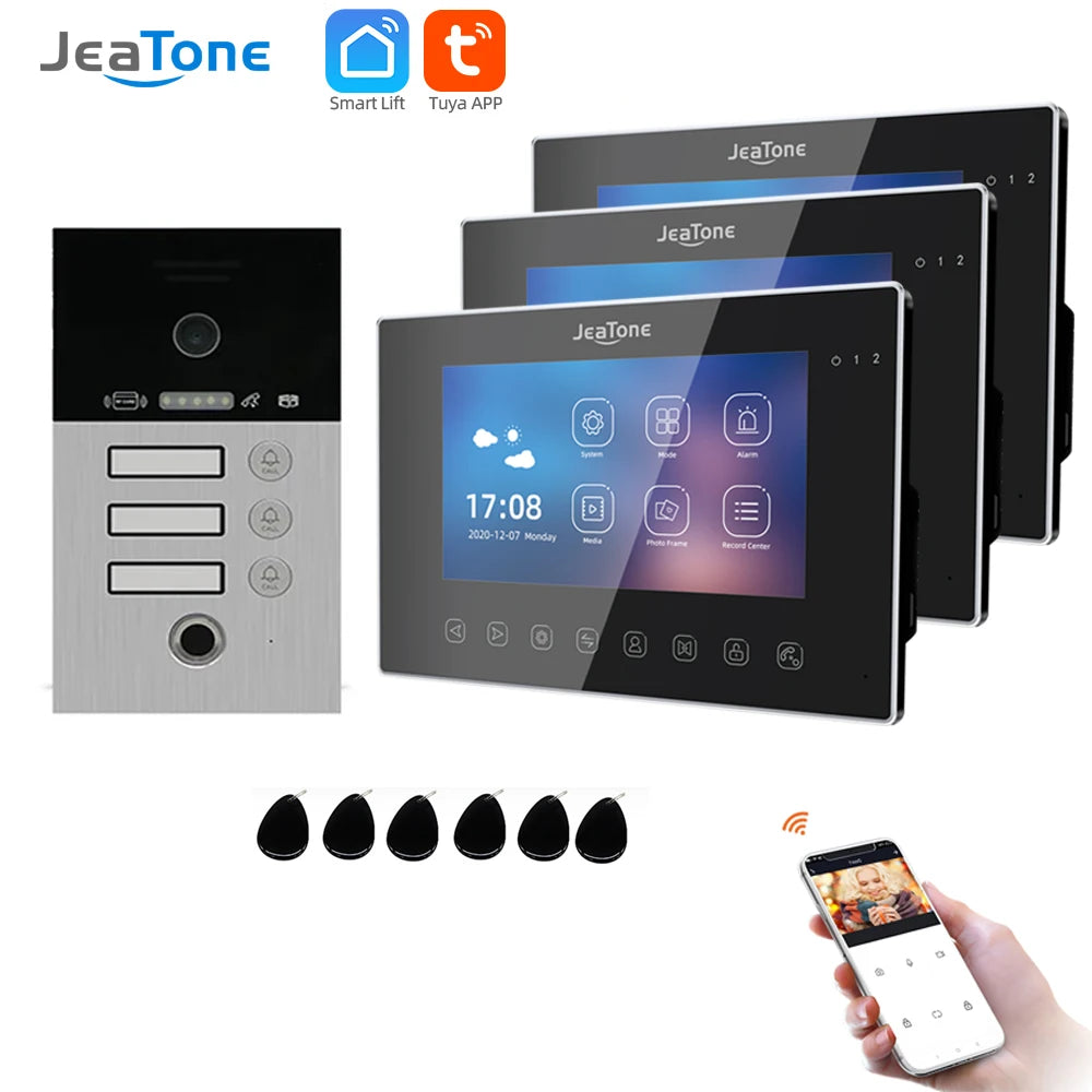 Jeatone 1080P 7Inch Monitor Screen Tuya WiFi Fingerprint Video Intercom Home Door Phone Camera with ID Cards Unlock Spy-shop.com