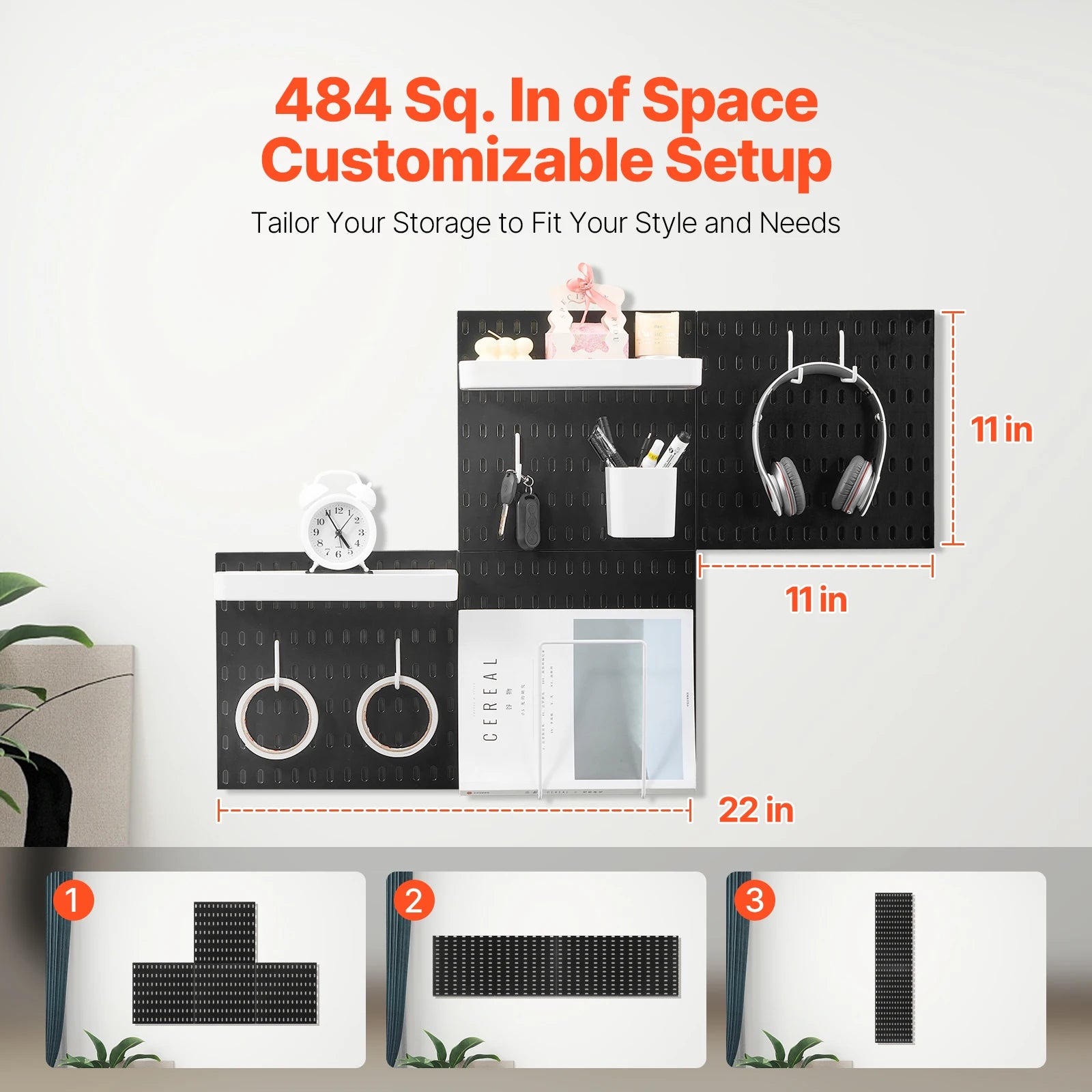 SucceBuy 4PCS 11"x11" Plastic Home Pegboard Wall Panels Decor Organizer Holder Mounting Display DIY Tool Storage for Garage