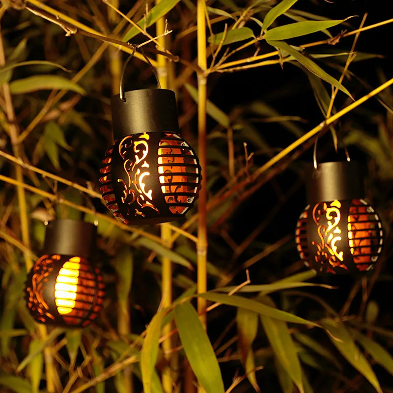LED Solar Light Outdoor Garden Lamp Waterproof Flickering Flame Effect Ball Solar Lamps Hanging Lantern Landscape Yard Decor