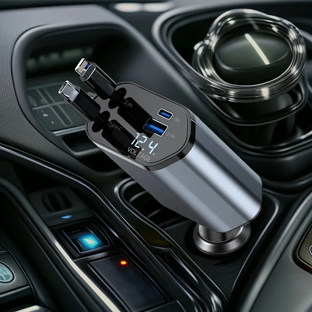 Chargeur de voiture rétractable 4-en-1 avec prise réglable