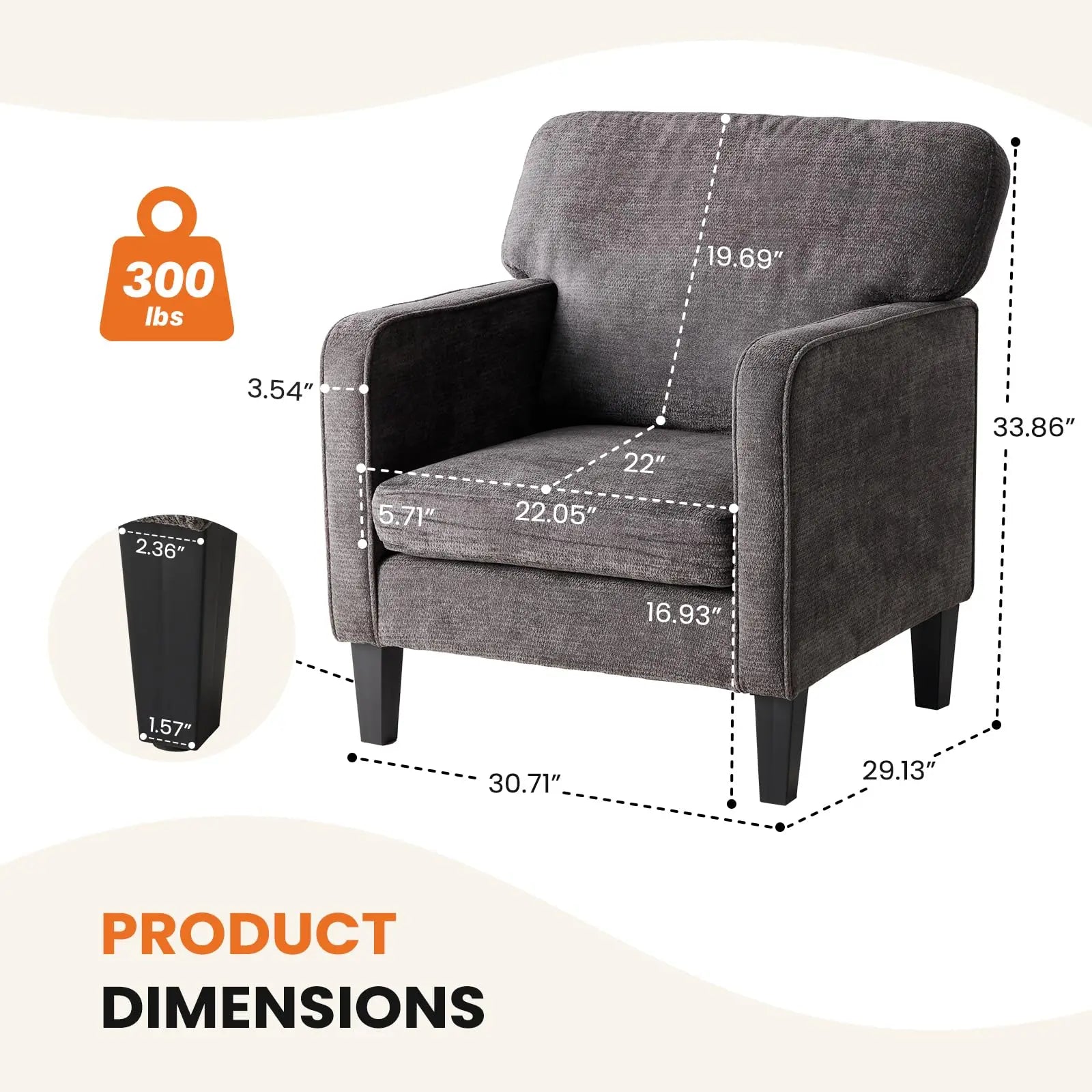 Modern Accent Lounge Chair with Armrests and Ergonomic Backrest