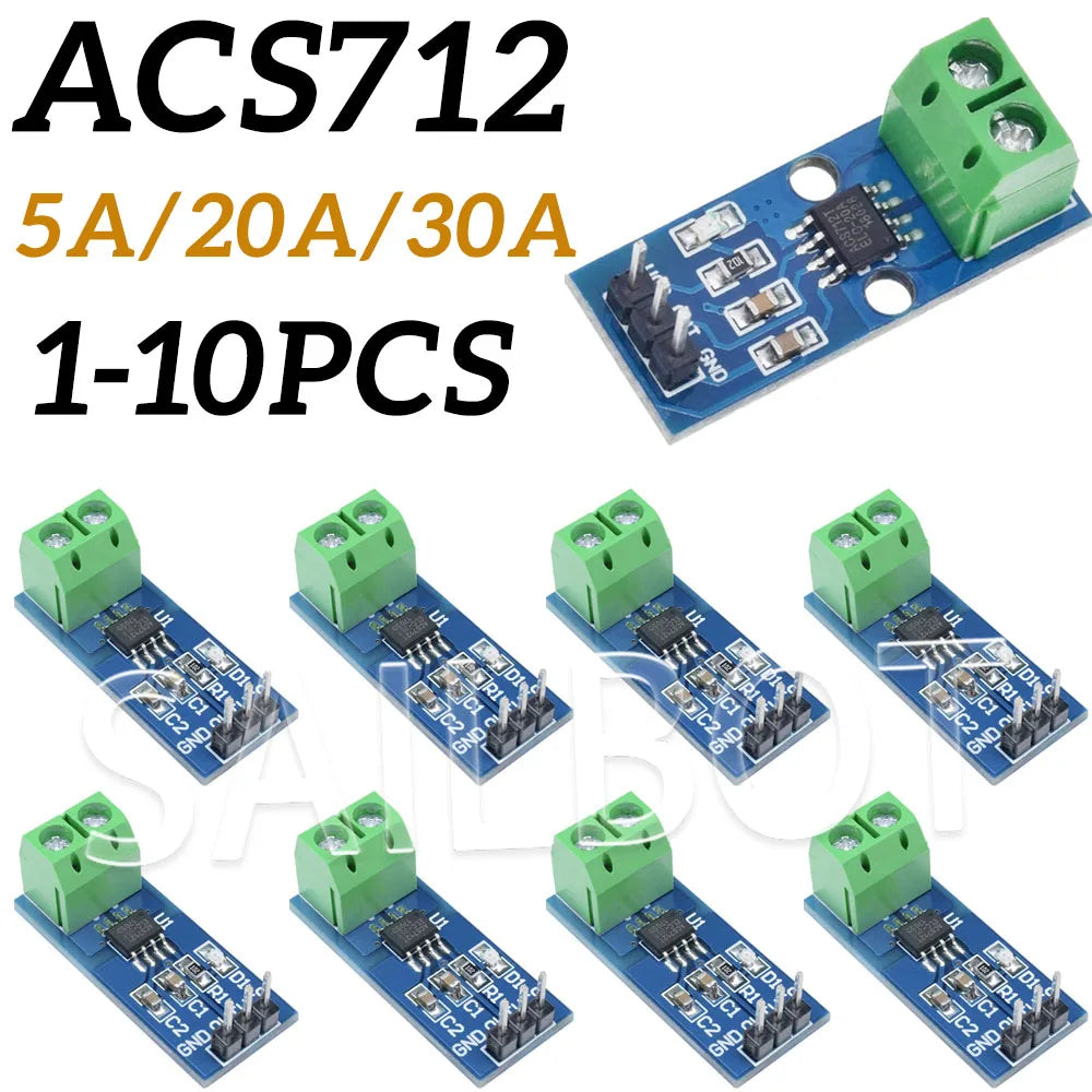 1-10PCS ACS712 5A 20A 30A Hall Current Sensor Module ACS712 Model For Arduino AC DC Current Detection Board