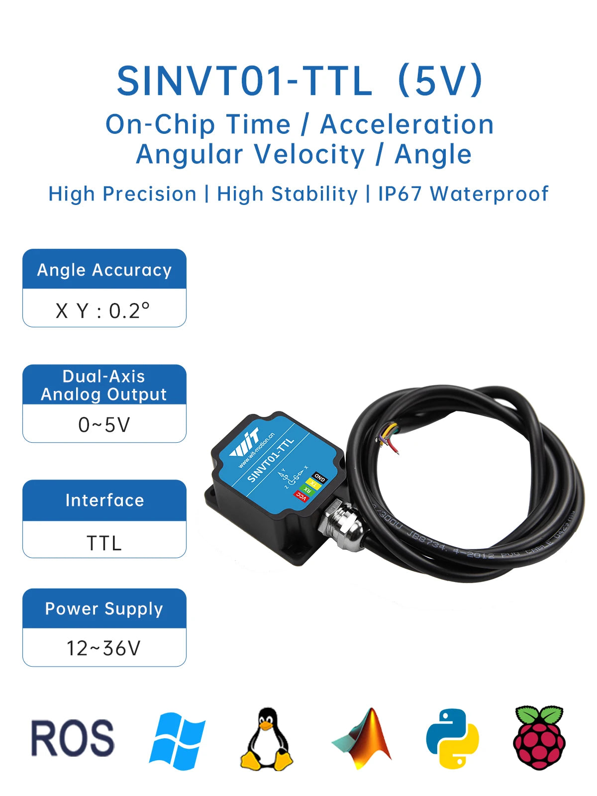SINVT Dual-Axis Tilt Sensor, TTL/RS232 & Analogue Options