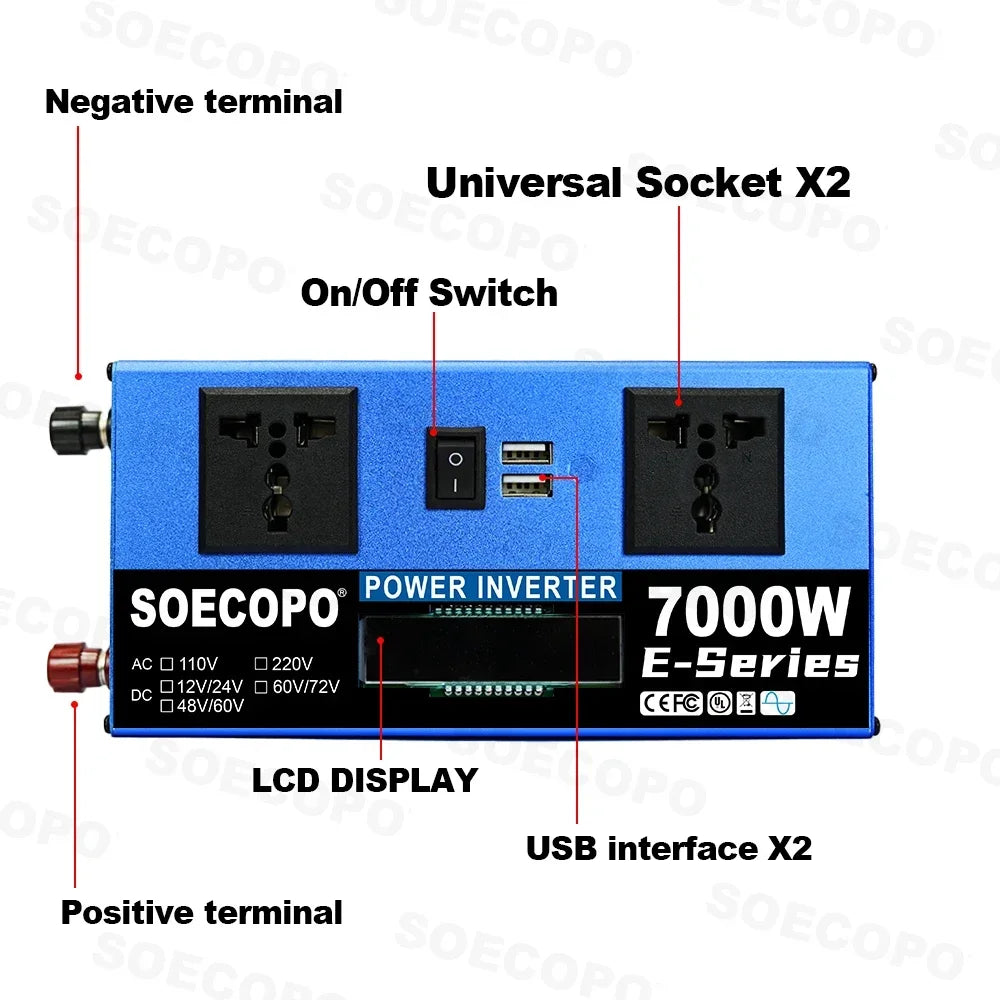 Inverter di Potenza 700W DC a AC 110V/220V con USB e Display LCD