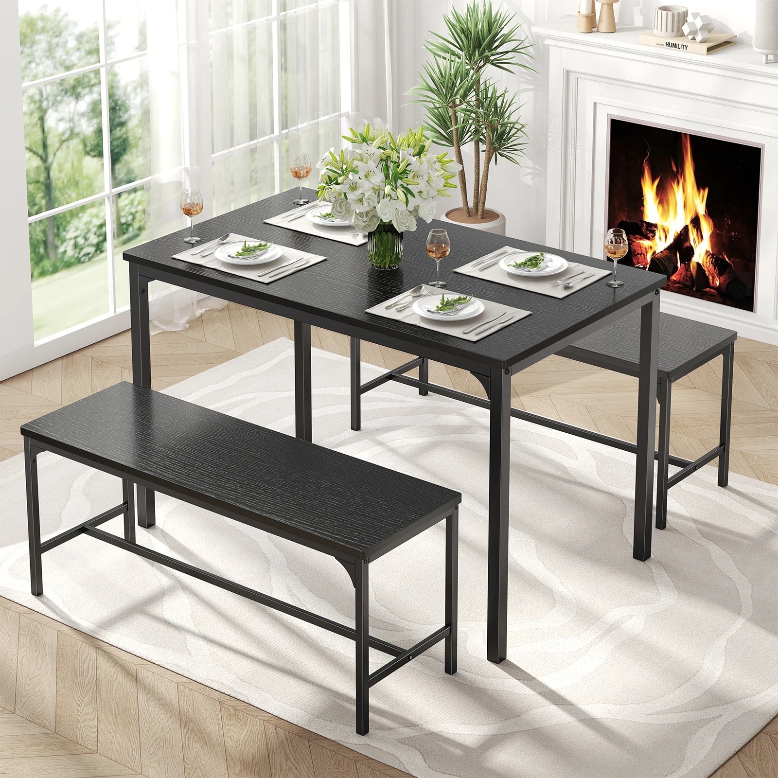 Space-Saving 3-Piece Dining Table Set with Chairs for 4