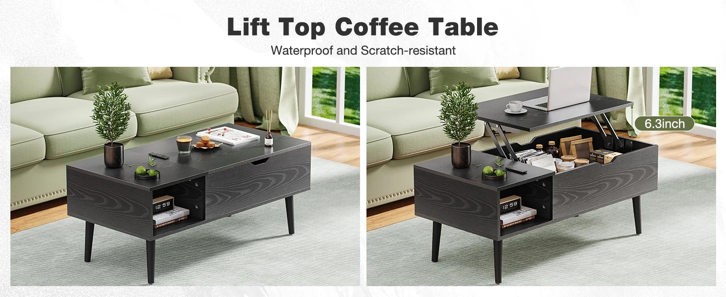 Couchtisch mit Hebefunktion und Ablagefach 39,37" Moderner Holztisch