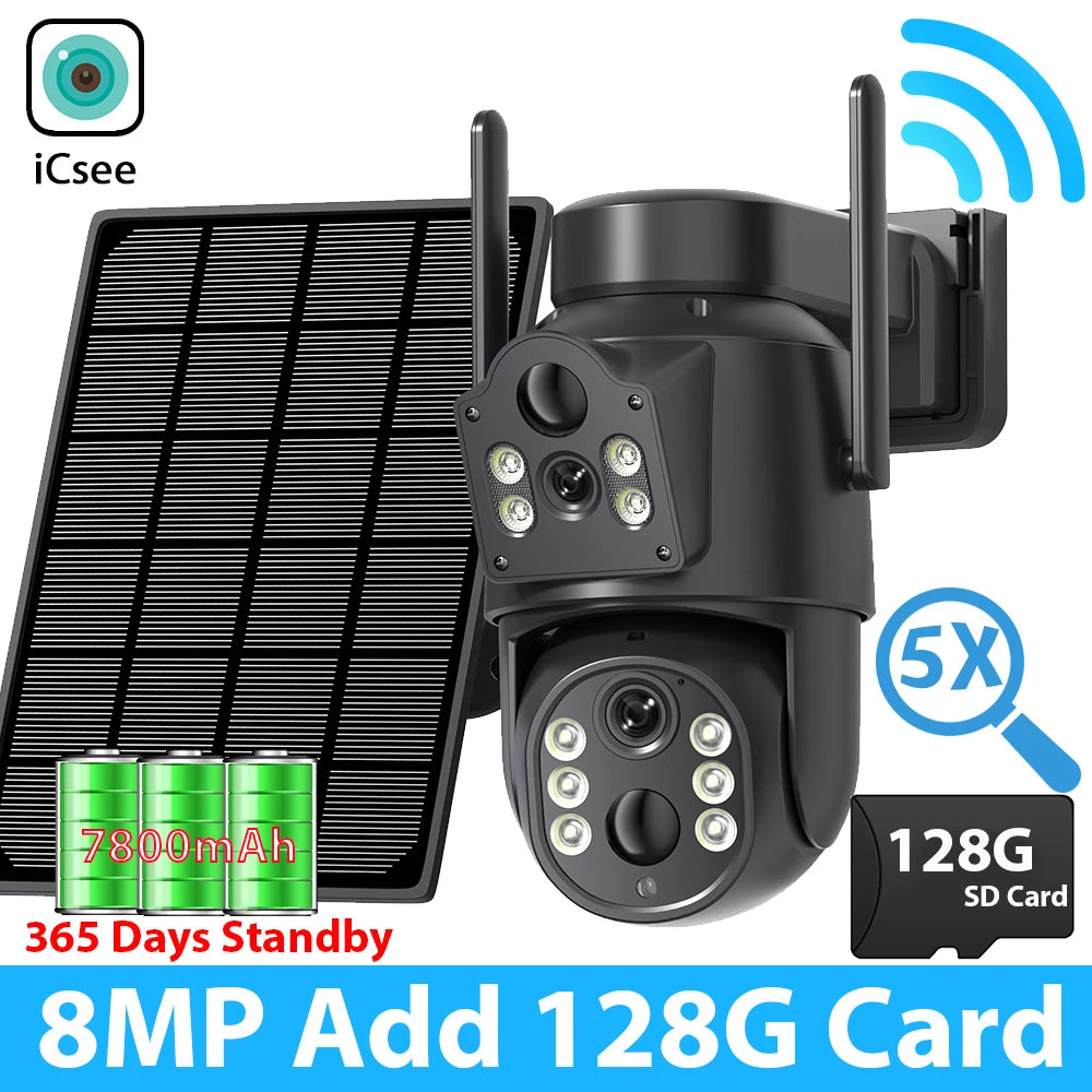 8MP 4K Outdoor WiFi Solar Security Camera Dual Lens Night Vision