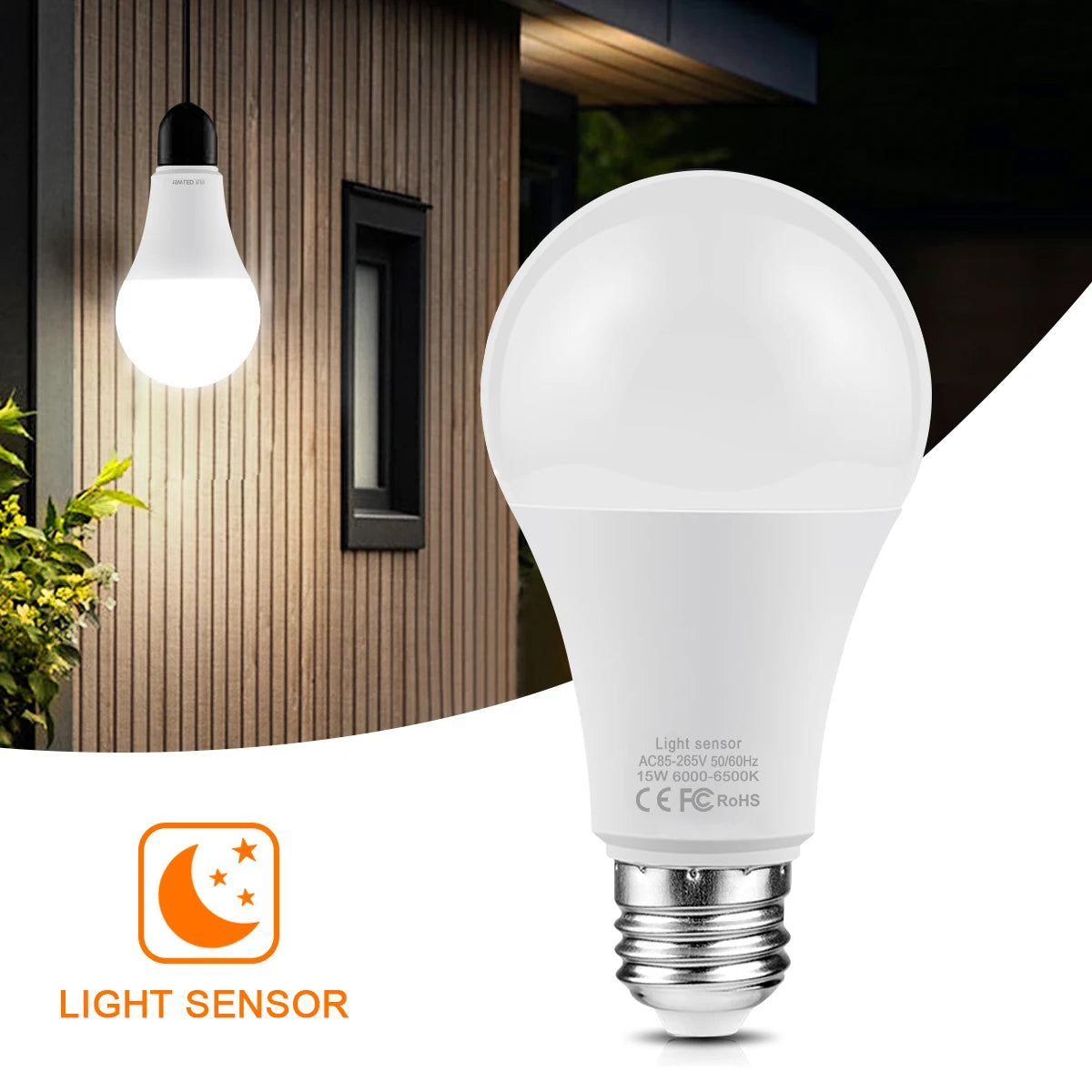 LED Dusk to Dawn Bulb, E27, 12 W or 15 W, Cool White