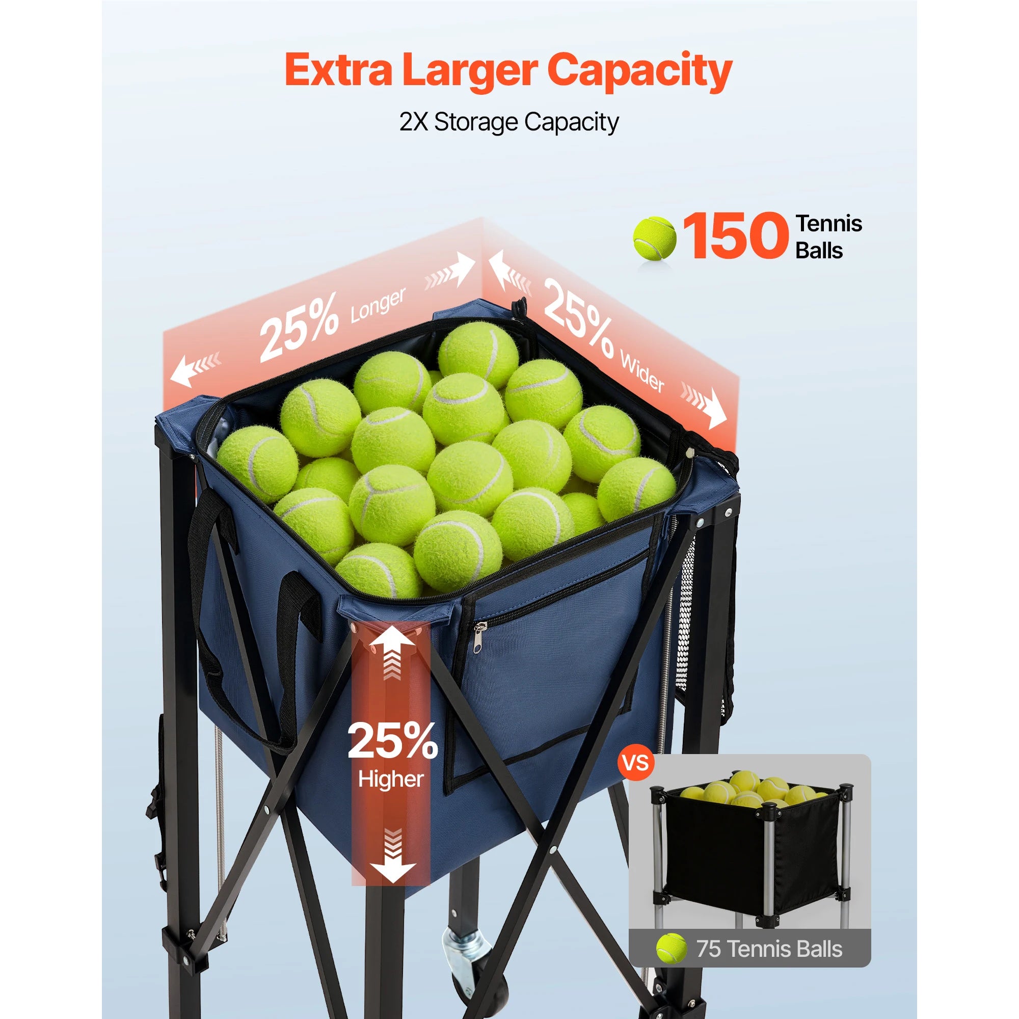 SucceBuy 2-in-1 150 Tennis Balls & 260 Pickleballs Hopper Holds with Pickup Tube Foldable Pickleball Basket Cart for Training
