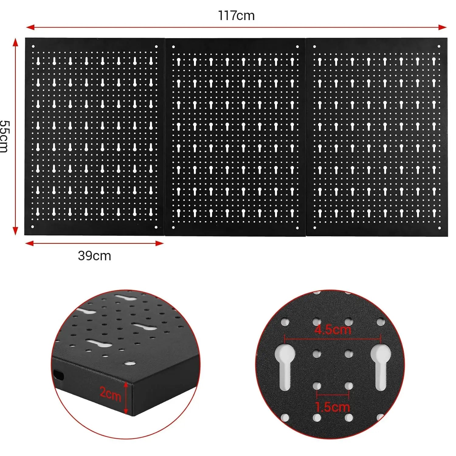Tool Wall Perforated Wall Metal Panel Set with 17 Hooks