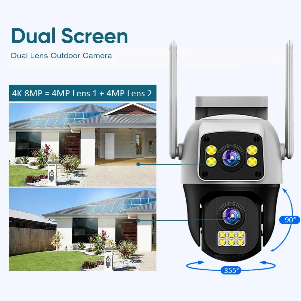 8MP 4G or WiFi Dual Lens Outdoor PTZ Security Camera