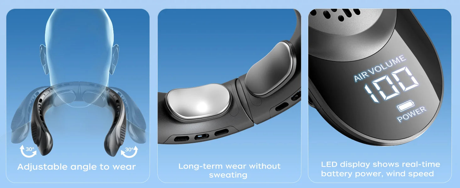 Portable Neck Fan with 4000mAh Battery and 3 Speeds
